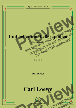 page one of Loewe-Und heller und heller quollen,in D Major,Op.134 No.4,from Agnete 