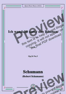 page one of Schumann-Ich wandelte unter den Bäumen,Op.24 No.3,in G flat Major 