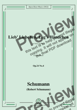 page one of Schumann-Lieb Liebchen, Leg's Händchen,Op.24 No.4,in f sharp minor 