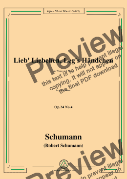 page one of Schumann-Lieb Liebchen, Leg's Händchen,Op.24 No.4,in e flat minor 