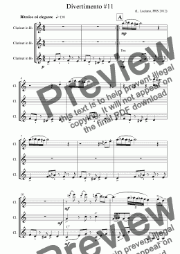 page one of Divertimento #11 for Clarinet Trio