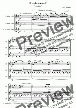 page one of Divertimento #3 for Clarinet Trio