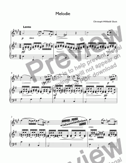 page one of  Gluck, Christoph - Melodie from Orfeo ed Euridice for trumpet Bb & piano