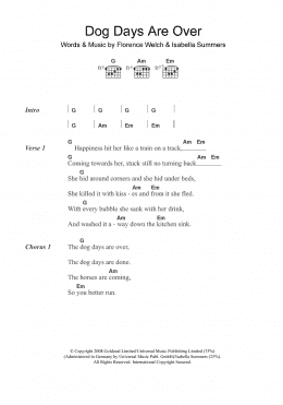 page one of Dog Days Are Over (Guitar Chords/Lyrics)