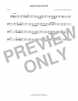 page one of Greensleeves (Cello Solo)