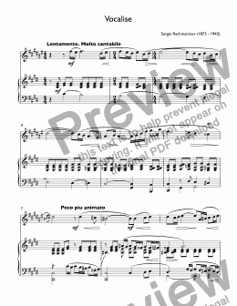 page one of Rachmaninov, Sergei - Vocalise for trumpet Bb & piano (Dokshizer) E major