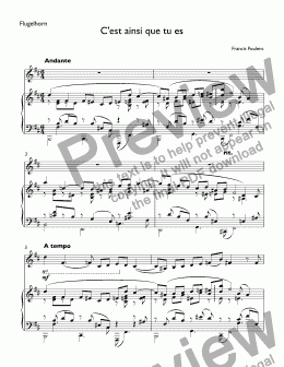 page one of  Poulenc, Francis - C'est ainsi que tu es for 4-valves flugelhorn Bb & piano