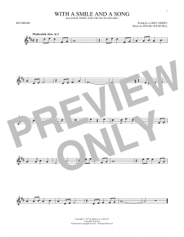 page one of With A Smile And A Song (from Snow White And The Seven Dwarfs) (Recorder Solo)