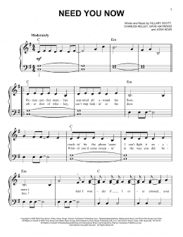 page one of Need You Now (Very Easy Piano)