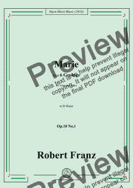 page one of Franz-Marie,in D Major,Op.18 No.1,for Voice and Piano