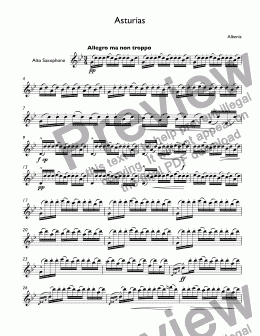 page one of Albeniz, Isaac - "Asturias" Leyenda (No.5 - Suite Espagnole, No.1 - Op.232) for alto saxophone