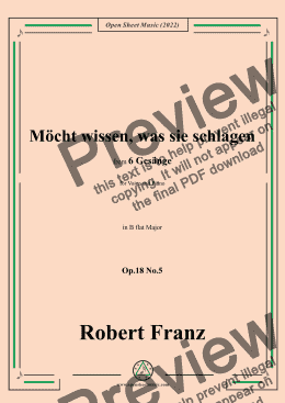 page one of Franz-Mocht wissen,was sie schlagen,in B flat Major,Op.18 No.5,for Voice and Piano