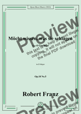 page one of Franz-Mocht wissen,was sie schlagen,in D Major,Op.18 No.5,for Voice and Piano