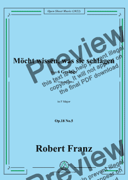 page one of Franz-Mocht wissen,was sie schlagen,in F Major,Op.18 No.5,for Voice and Piano