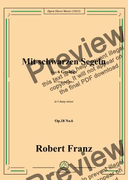 page one of Franz-Mit schwarzen Segeln,in f sharp minor,Op.18 No.6,for Voice and Piano