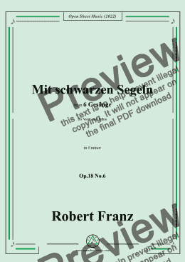 page one of Franz-Mit schwarzen Segeln,in f minor,Op.18 No.6,for Voice and Piano