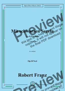 page one of Franz-Mit schwarzen Segeln,in a minor,Op.18 No.6,for Voice and Piano