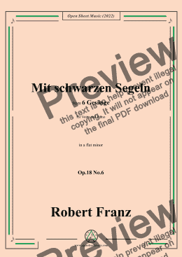 page one of Franz-Mit schwarzen Segeln,in a flat minor,Op.18 No.6,for Voice and Piano