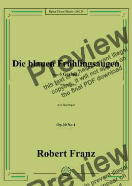 page one of Franz-Die blauen Fruhlingsaugen,in A flat Major,Op.20 No.1,for Voice and Piano