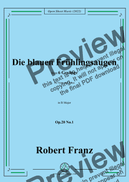 page one of Franz-Die blauen Fruhlingsaugen,in B Major,Op.20 No.1,for Voice and Piano