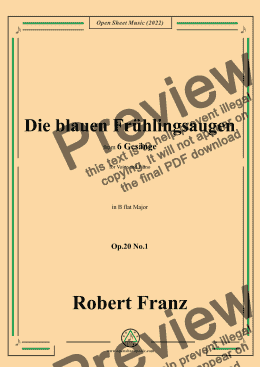 page one of Franz-Die blauen Fruhlingsaugen,in B flat Major,Op.20 No.1,for Voice and Piano