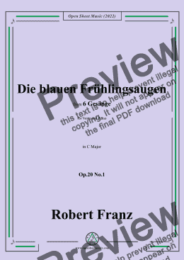 page one of Franz-Die blauen Fruhlingsaugen,in C Major,Op.20 No.1,for Voice and Piano