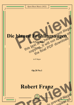 page one of Franz-Die blauen Fruhlingsaugen,in E Major,Op.20 No.1,for Voice and Piano