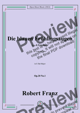 page one of Franz-Die blauen Fruhlingsaugen,in E flat Major,Op.20 No.1,for Voice and Piano