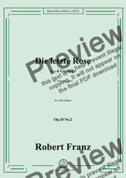 page one of Franz-Die letzte Rose,in e flat minor,Op.20 No.2,for Voice and Piano