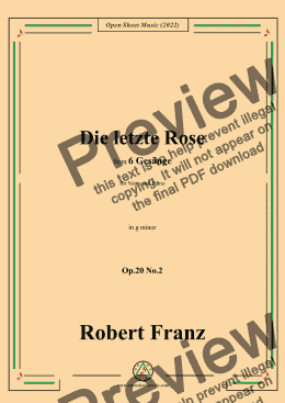 page one of Franz-Die letzte Rose,in g minor,Op.20 No.2,for Voice and Piano