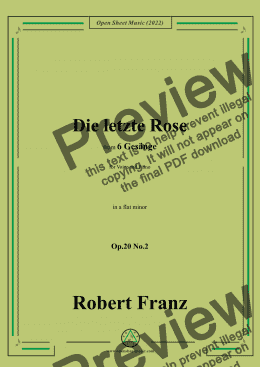 page one of Franz-Die letzte Rose,in a flat minor,Op.20 No.2,for Voice and Piano