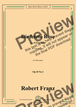 page one of Franz-Die letzte Rose,in b flat minor,Op.20 No.2,for Voice and Piano