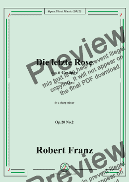 page one of Franz-Die letzte Rose,in c sharp minor,Op.20 No.2,for Voice and Piano