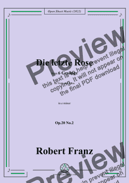 page one of Franz-Die letzte Rose,in e minor,Op.20 No.2,for Voice and Piano