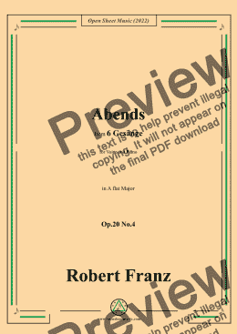 page one of Franz-Abends,in A flat Major,Op.20 No.4,for Voice and Piano