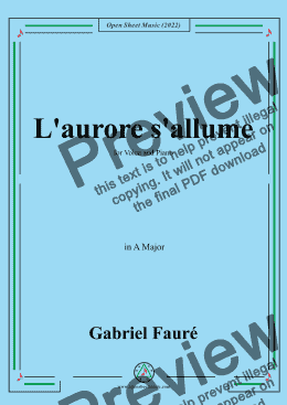 page one of Fauré-L'aurore s'allume,in A Major,for Voice and Piano