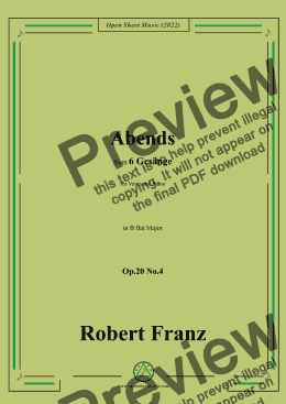 page one of Franz-Abends,in B flat Major,Op.20 No.4,for Voice and Piano