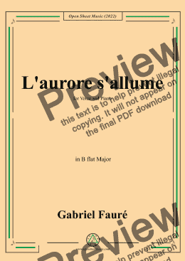 page one of Fauré-L'aurore s'allume,in B flat Major,for Voice and Piano