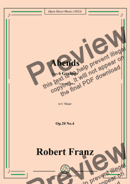 page one of Franz-Abends,in C Major,Op.20 No.4,for Voice and Piano