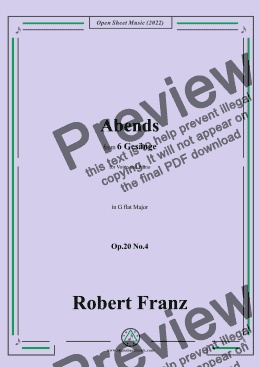 page one of Franz-Abends,in G flat Major,Op.20 No.4,for Voice and Piano