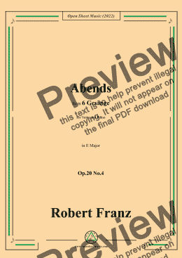 page one of Franz-Abends,in E Major,Op.20 No.4,for Voice and Piano