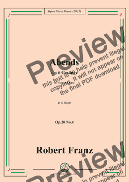 page one of Franz-Abends,in G Major,Op.20 No.4,for Voice and Piano