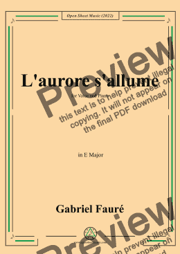 page one of Fauré-L'aurore s'allume,in E Major,for Voice and Piano