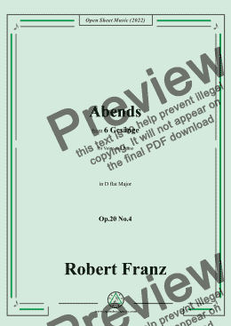 page one of Franz-Abends,in D flat Major,Op.20 No.4,for Voice and Piano