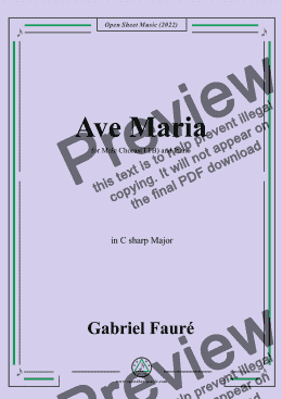 page one of Fauré-Ave Maria,in C sharp Major,for Male Chorus(TTB) and Piano