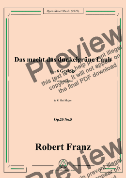 page one of Franz-Das macht das dunkelgrune Laub,in G flat Major,for Voice and Piano