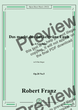 page one of Franz-Das macht das dunkelgrune Laub,in D flat Major,for Voice and Piano