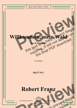 page one of Franz-Willkommen,mein Wald,in A Major,Op.21 No.1