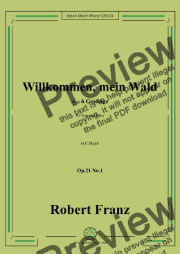 page one of Franz-Willkommen,mein Wald,in C Major,Op.21 No.1