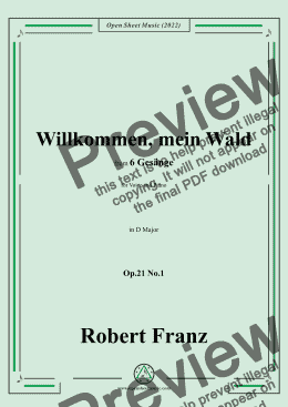 page one of Franz-Willkommen,mein Wald,in D Major,Op.21 No.1